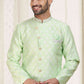 Raivat Ethnic Banarasi Jacquard Embroidery Semi Indo Western Sherwani In Pista Green Colour | Swadesiicart