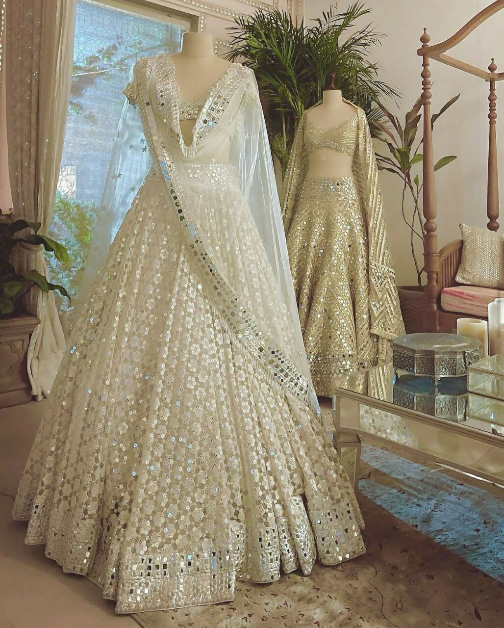 Jyoti Fashion Women's Cream Georgette Paper Mirror with Thread Embroidered Designer Lehenga Choli Set | Swadesiicart