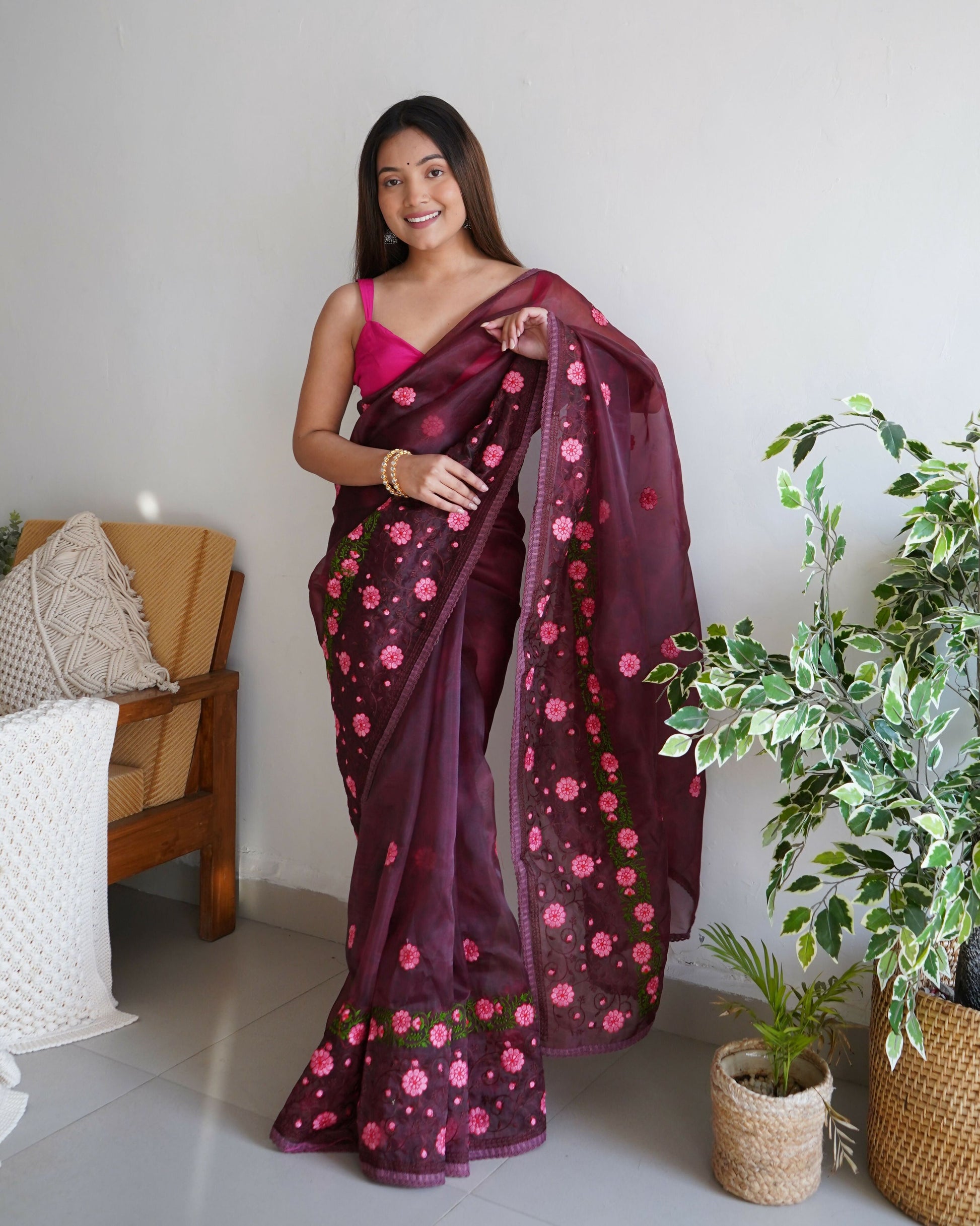 Vamsee Annie Chocolate Georgette Saree - Swadesiicart