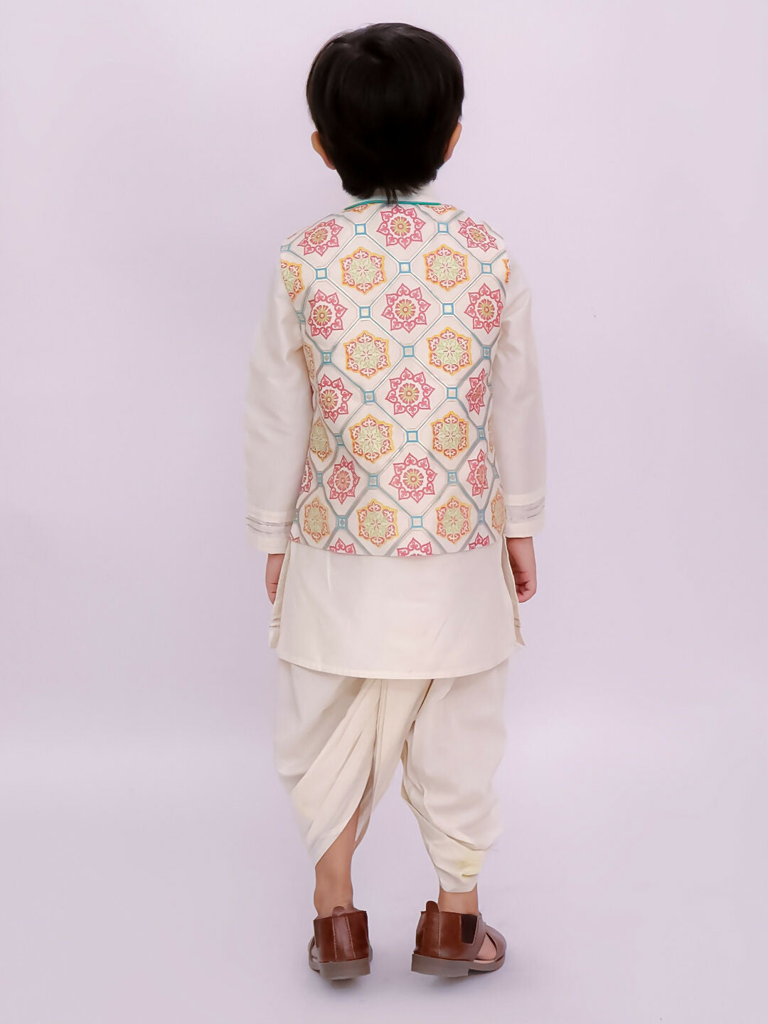 Lil Drama Mishti White Kurta Dhoti and Jacket For Boys | Swadesiicart
