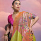 Vishnu Weaves Women's Mahendi Paithani Silk Zari Woven Saree with Blouse - Swadesiicart