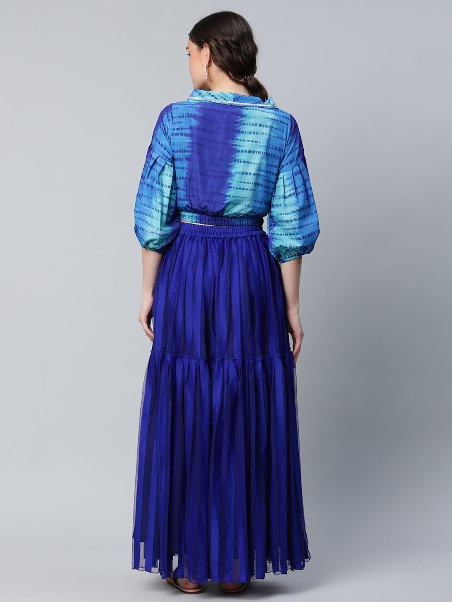 Ahalyaa Women Stunning Blue Crepe Printed Top with Skirt | Swadesiicart