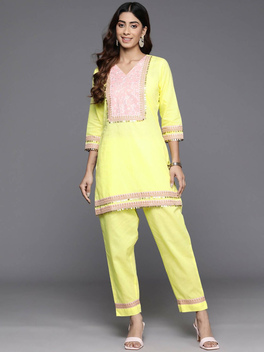 Ahalyaa Women's Traditional Wear Co-ods - Yellow | Swadesiicart