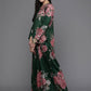 Ahalyaa Women Floral Printed Velvet Tunic with Palazzos - Green Color | Swadesiicart
