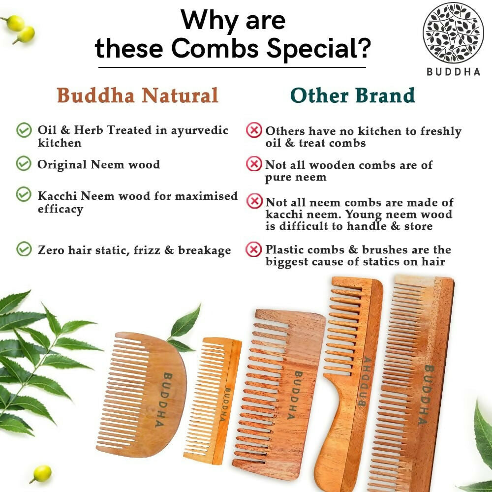 Buddha Natural Baby Comb with Handle - Kacchi Neem Wood - Swadesiicart