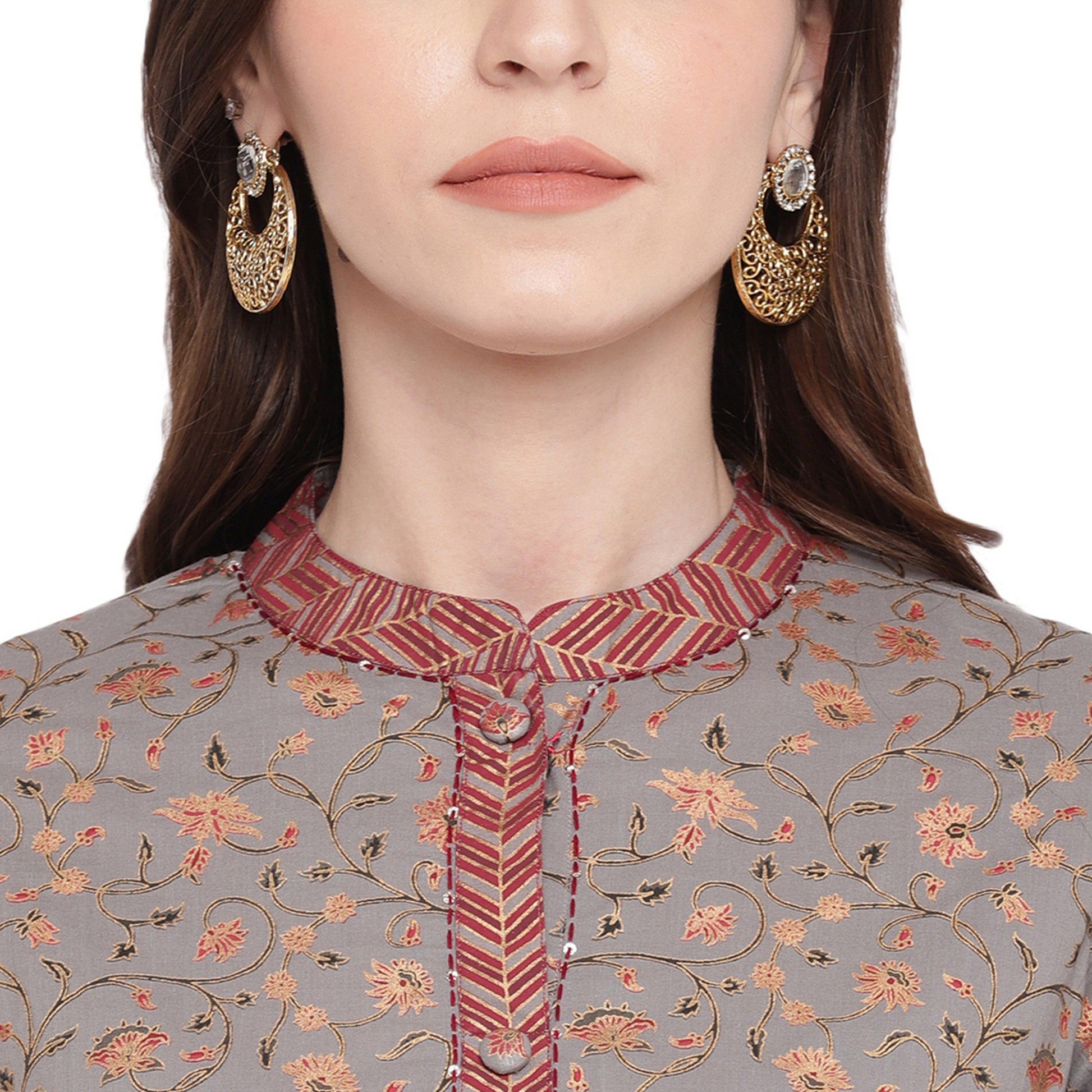 NOZ2TOZ Women's Grey Kurta & Palazzo With Dupatta- (3pcs set) - Swadesiicart