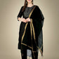 Jyoti Fashion Women's Black Cotton Magic Slub Embroidery & Sequence work Kurta with Trouser & Dupatta | Swadesiicart
