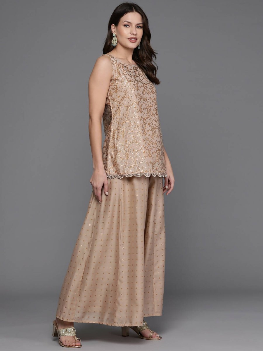 Ahalyaa Women Floral Printed Top with Palazzos - Tan Color | Swadesiicart