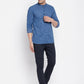 Even Apparels Blue Men's Pure Cotton Kurta With Band Collar | Swadesiicart