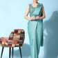 Sea Green Imported Crush Lycra Texture Pattern Ready to Wear Saree with stitched Blouse - Nirvana | Swadesiicart