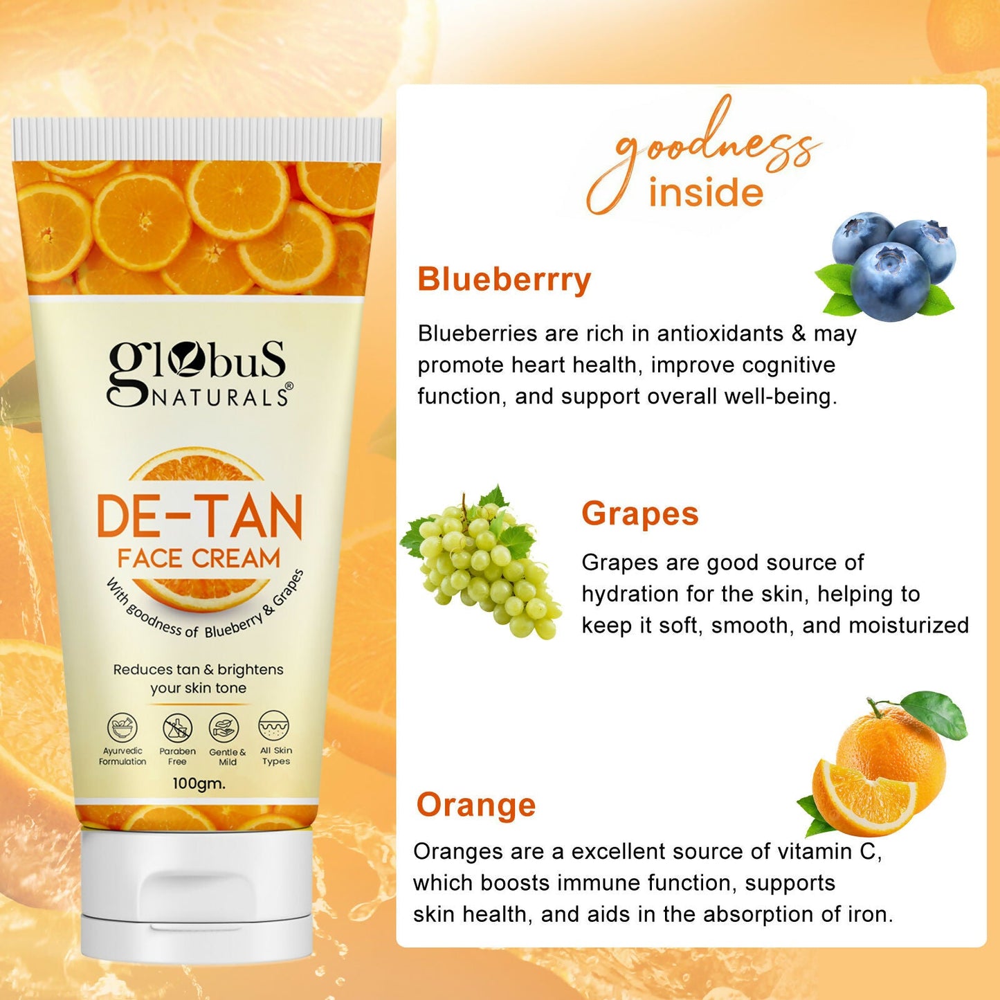 Globus Naturals De Tan Face Cream, Suitable For All Skin Types | Swadesiicart