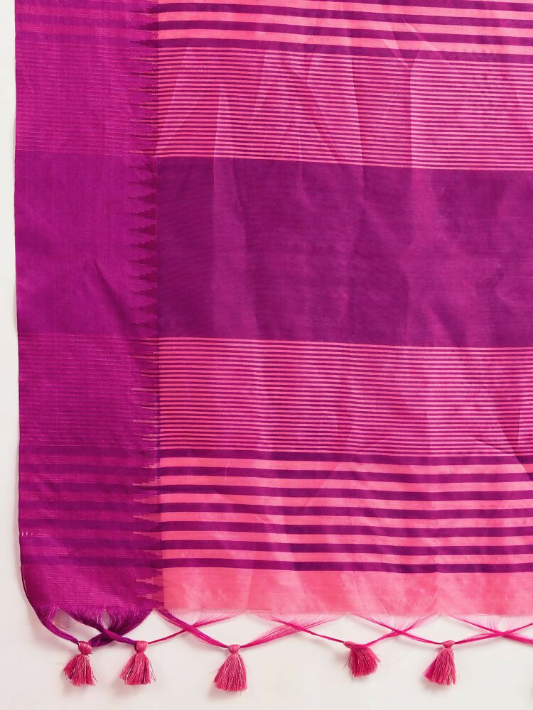 Vishnu Weaves Women's Pink Raw Silk Thread Woven Saree with Blouse - Swadesiicart