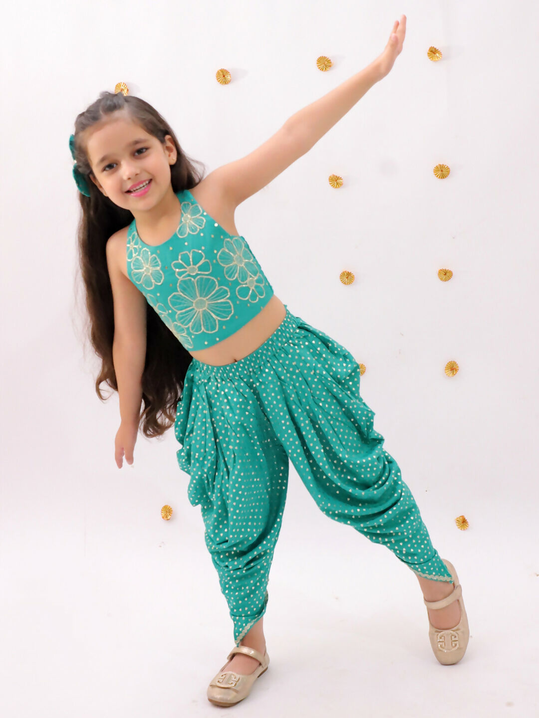 Lil Drama Khilkhilahat Green Crop Top and Dhoti SeT For Girls | Swadesiicart