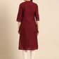 Anouk Notched Neck Thread Work Pure Cotton Straight Kurta - Swadesiicart