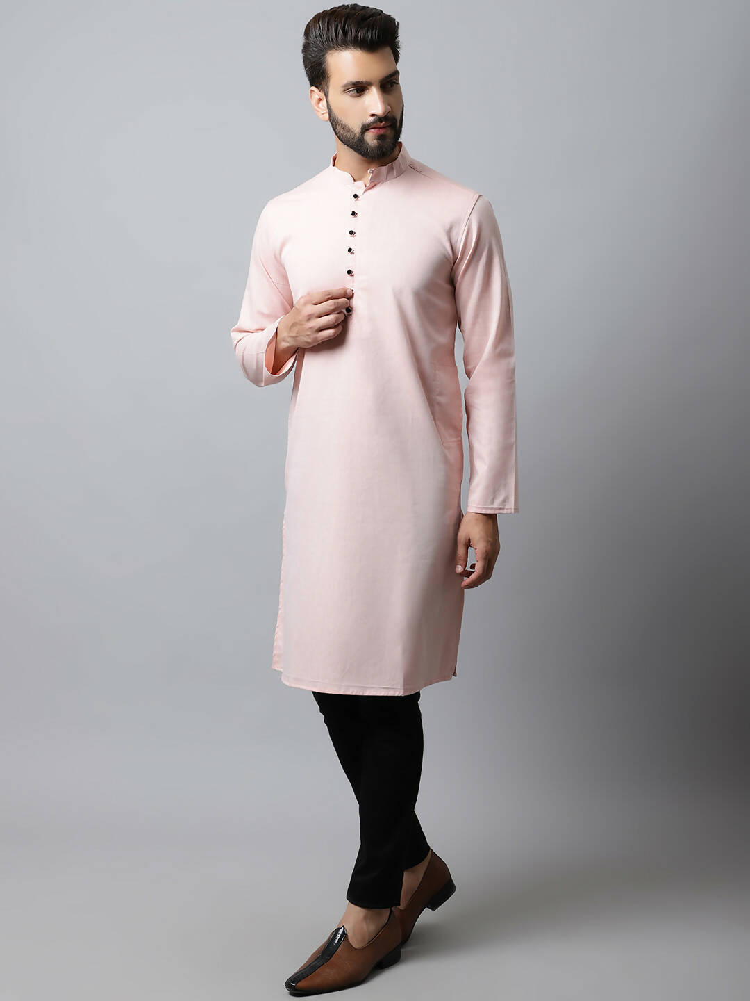 Even Apparels Pink Color Linen Pure Cotton Men's Kurta With Side Placket (SLD070) | Swadesiicart