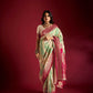 Joban Fashion Cream & Sea Green Plain With Weaving Border Banarasi Silk Sarees | Swadesiicart