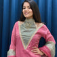Anaita Rani-Pink Roman Shimmer Readymade Kurti Set with Designer Handwork