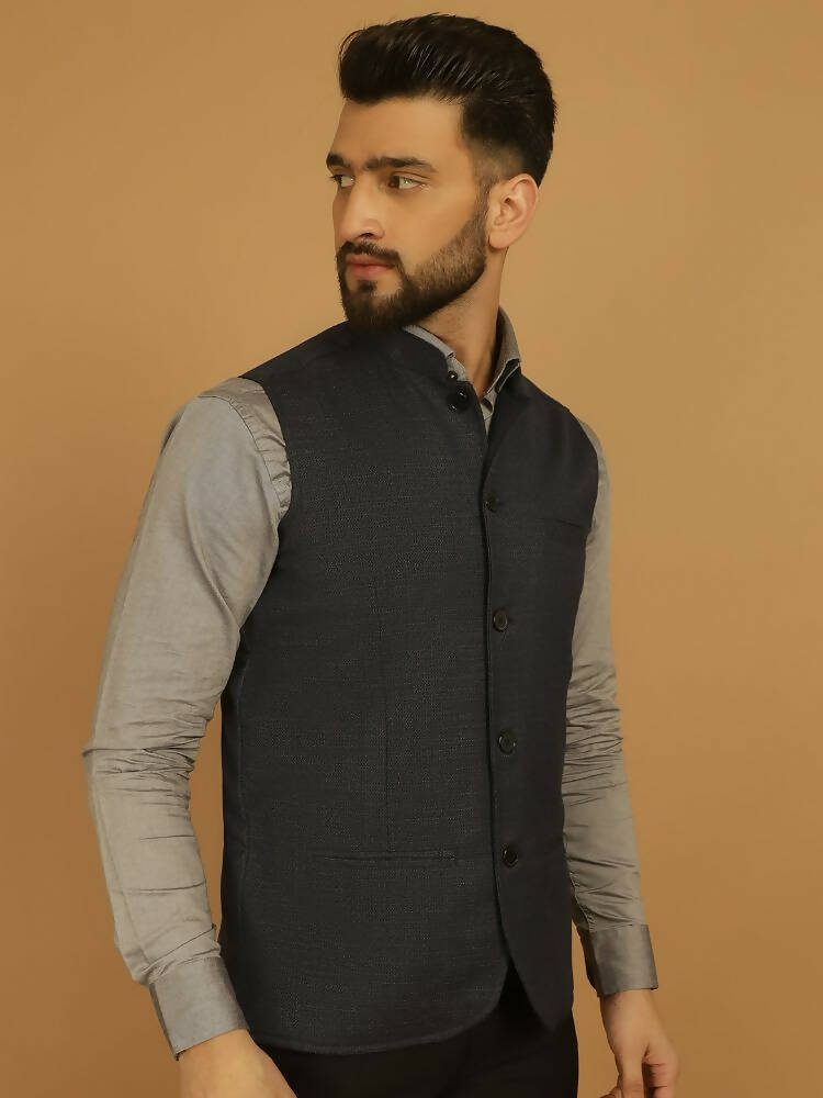 Even Apparels Nehru Jacket With Welt Pockets - Blue | Swadesiicart