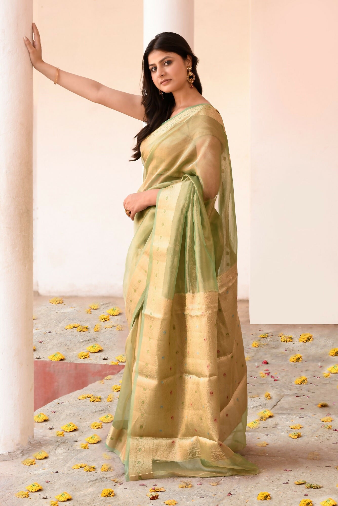 Joban Fashion Green Pure Banarasi Tissue Saree | Swadesiicart
