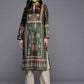Ahalyaa Women Green & Pink Ethnic Motifs Printed Gotta Patti Velvet Kurta | Swadesiicart