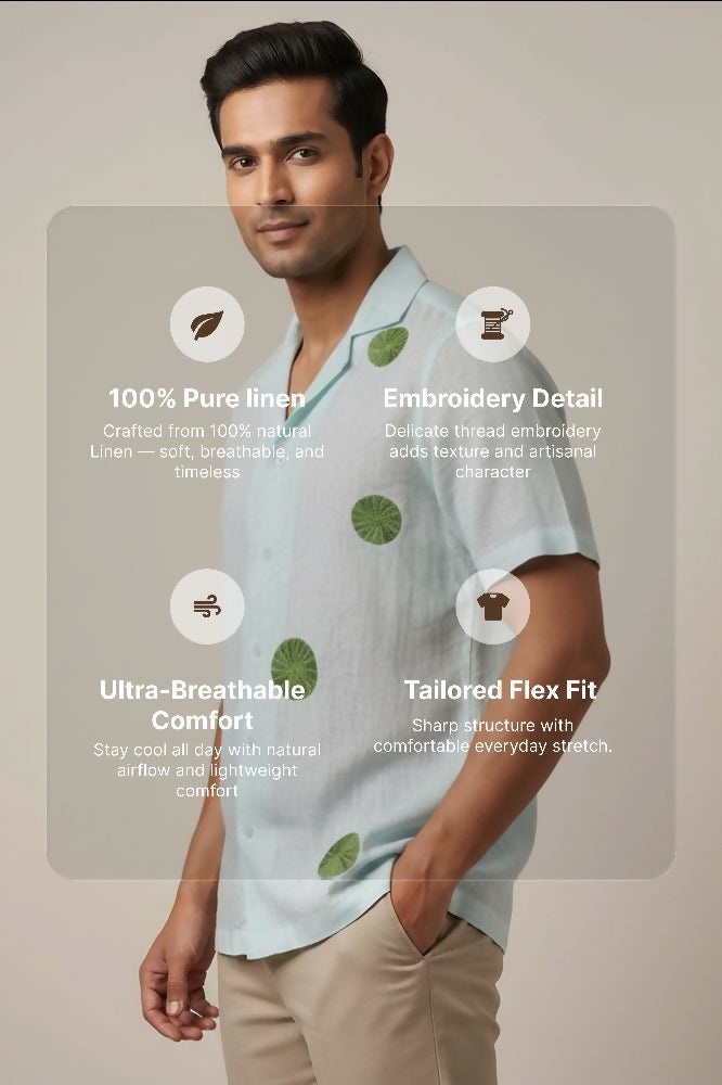 Celeste — Blue Embroidered Linen Shirt by Hilo Design