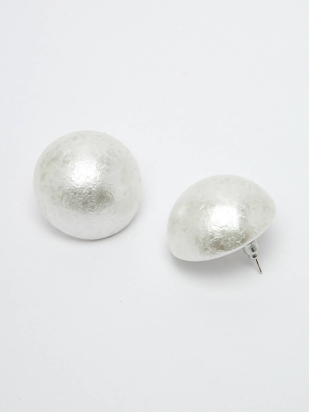 NVR Women's White Color Circular Moon Stud Earrings | Swadesiicart