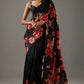 Black Bright Moss Designer Digital Printed Party Wear Saree - Be Verly