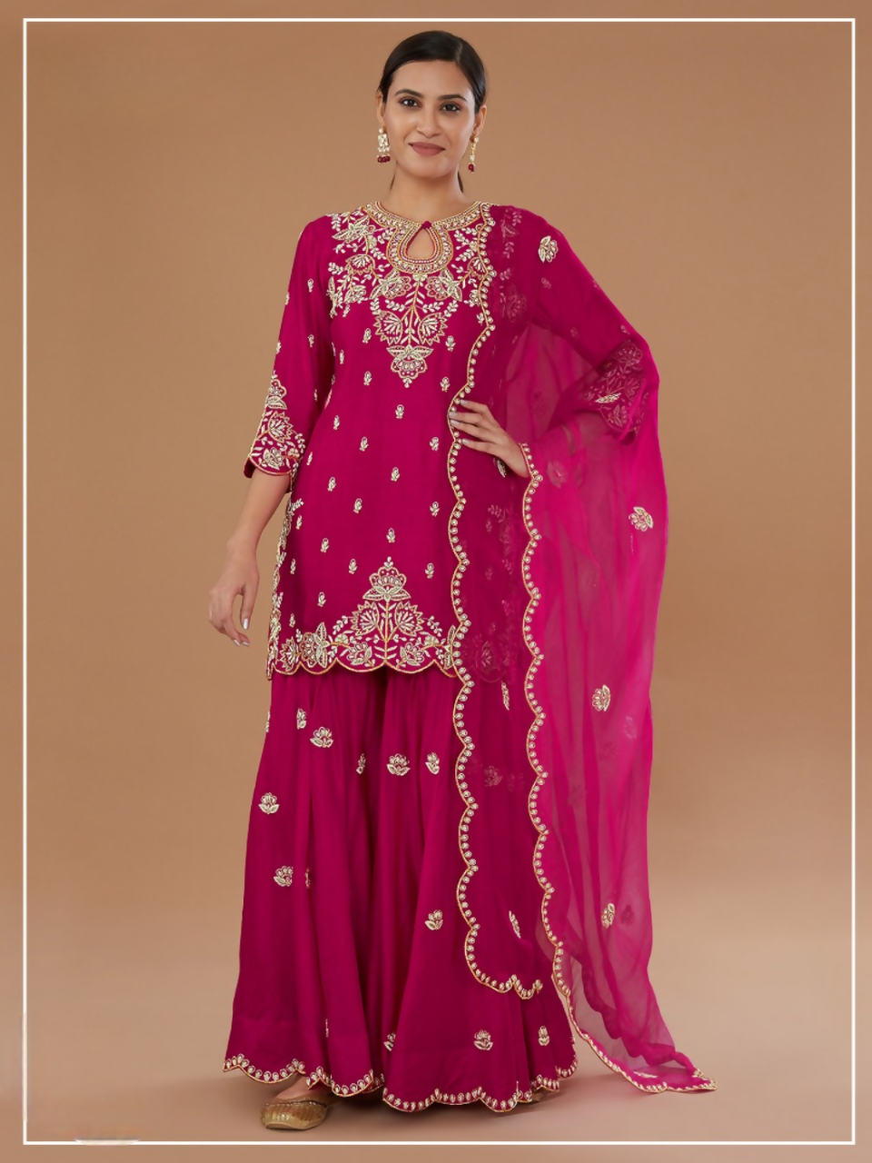 Anaita Magenta Vichitra Stitched Suit with Embroidered viscose Thread Jari & Sequence work