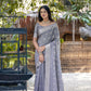 Vishnu Weaves Women's Grey Pure Cotton Zari Woven Saree with Blouse - Swadesiicart