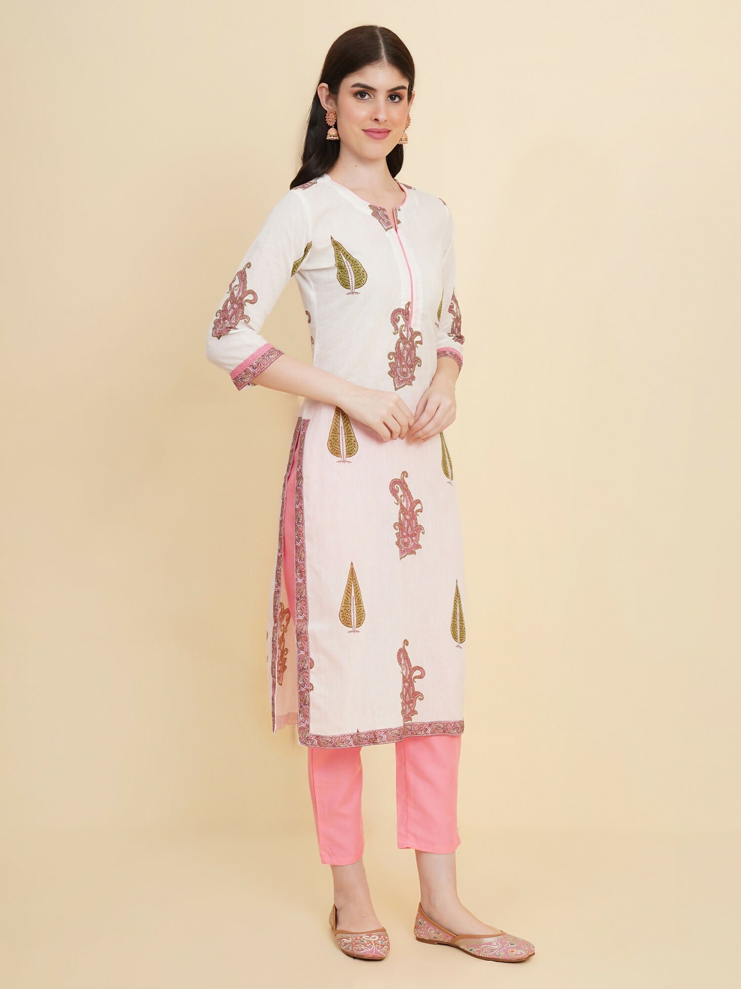 Designer Stylish white Cotton Stitched Suit With Dupatta - Tanisha | Swadesiicart