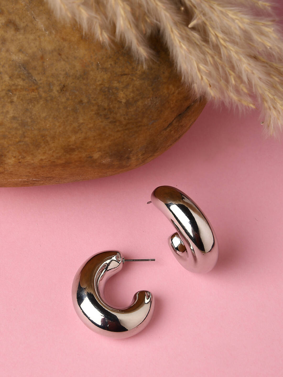 NVR Women Silver-Plated Circular-Shaped Half Hoop Earrings | Swadesiicart