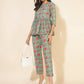 Janasya Women's Blue Cotton Printed Casual Peplum Co-ords - Swadesiicart