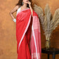 Very Much Indian Pure Cotton Handloom Saree with Buttis & Sleek Border - Red | Swadesiicart