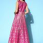 Ahalyaa Women Pink Poly Silk Gold Printed Dress | Swadesiicart