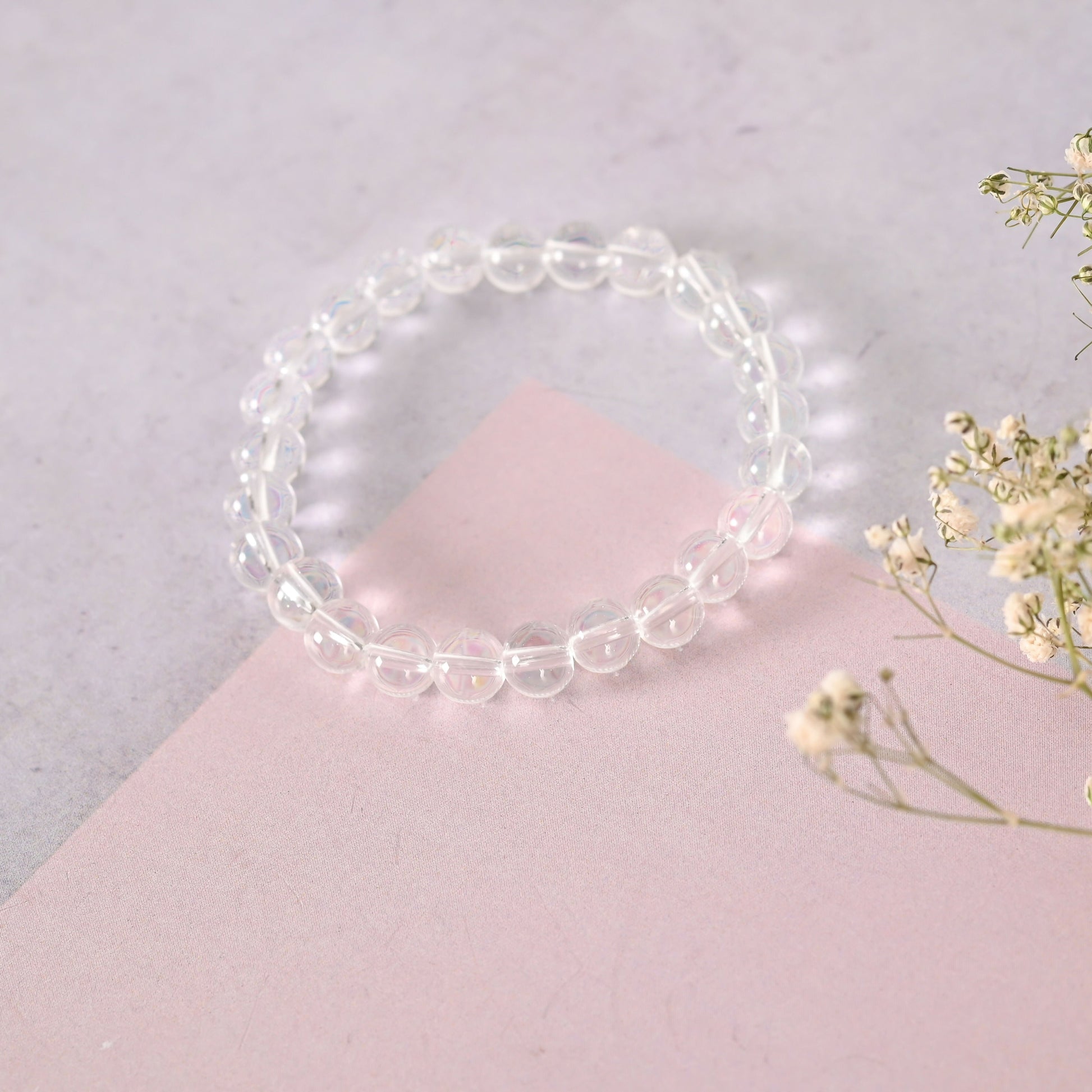 NVR Men & Women Transparent Beaded Elasticated Bracelet - Swadesiicart