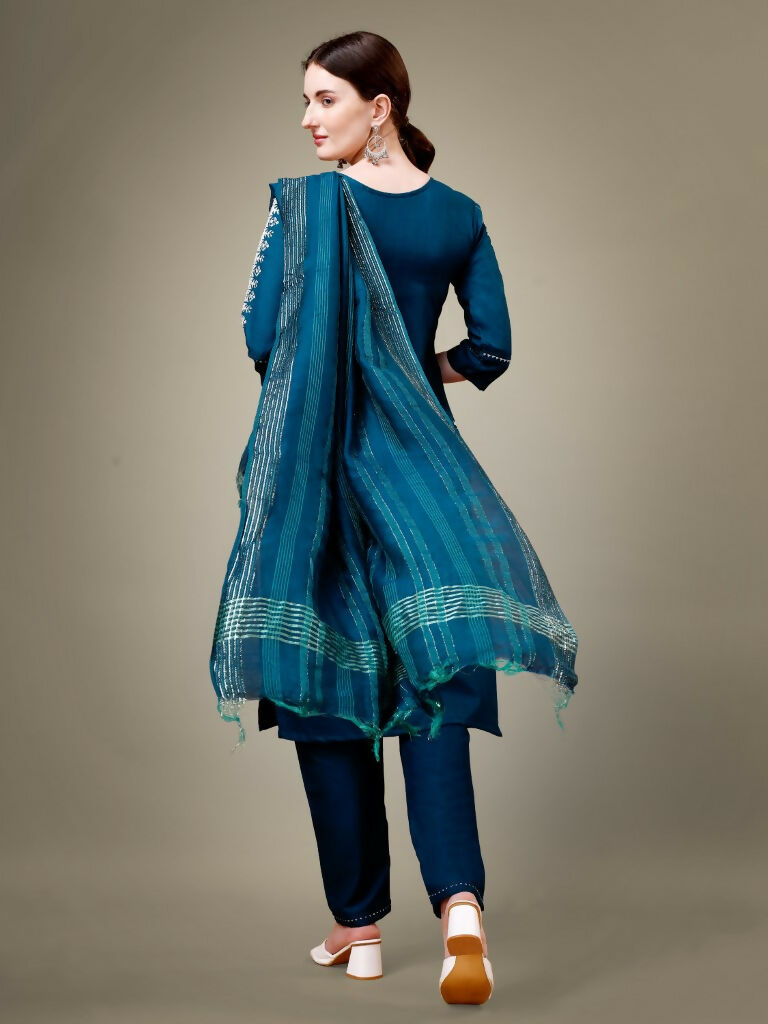 Jyoti Fashion Women's Morpich Cotton Blend Embroidery & Sequence work Kurta with Trouser & Dupatta | Swadesiicart