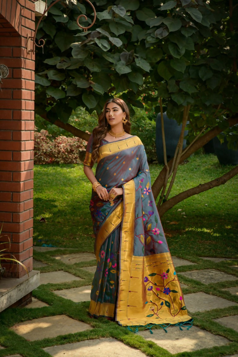 Jyoti Fashion Women's Morpich Paithani Silk Zari Woven Saree with Blouse | Swadesiicart