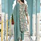 Vaasva Women's Teal Tissue Embroidered Suit Set With Solid Pant And Embroidered Dupatta | Swadesiicart