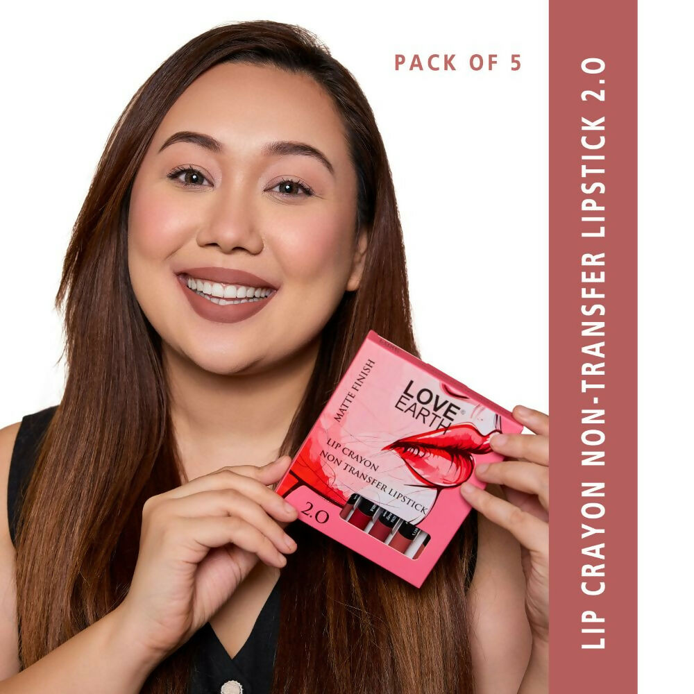 Love Earth Lip Crayon Non-Transfer Lipstick 1.O And Sharpener - Swadesiicart