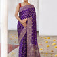 Joban Fashion Purple Crepe Chiffon Pure Handloom Banarasi Silk Saree | Swadesiicart