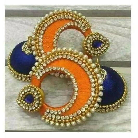 Orange and Blue Color with White Stones Earrings - Madhu Collections