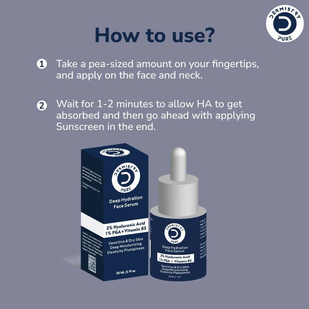 Dermistry Pure 2% Hyaluronic Acid 5% PGA Vit B5 Moisturiser Face Serum For Sensitive & Dry Skin - Swadesiicart