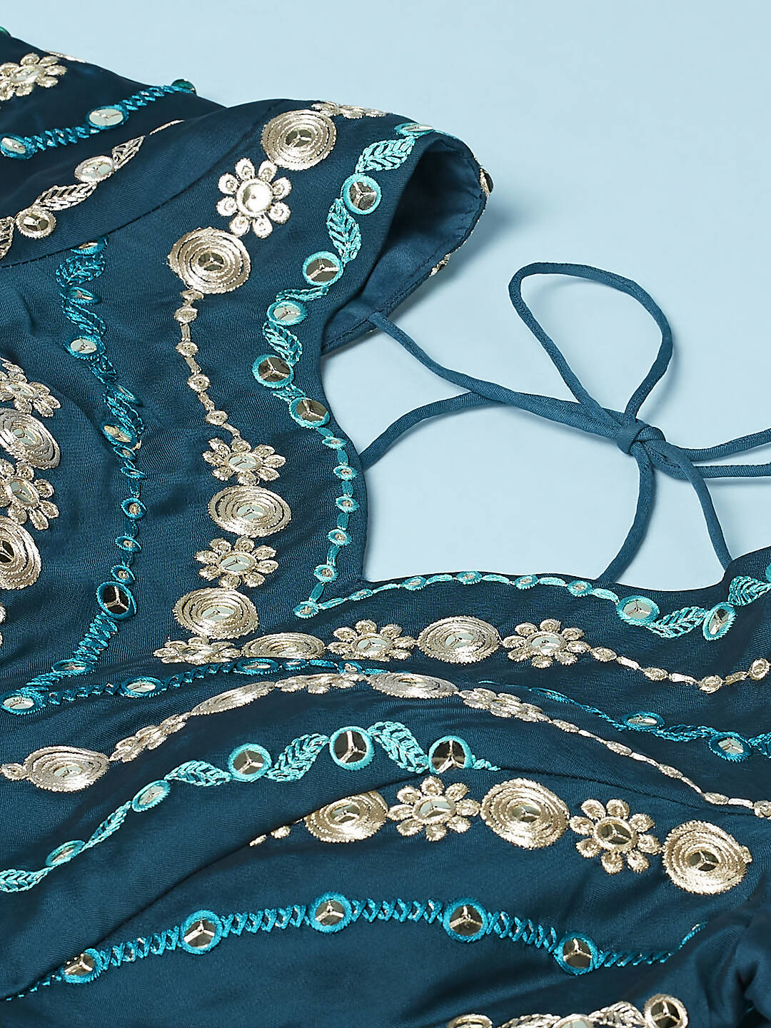 House of Panchhi Teal Pure Georgette Sequinse Work Lehenga & Blouse with Dupatta | Swadesiicart
