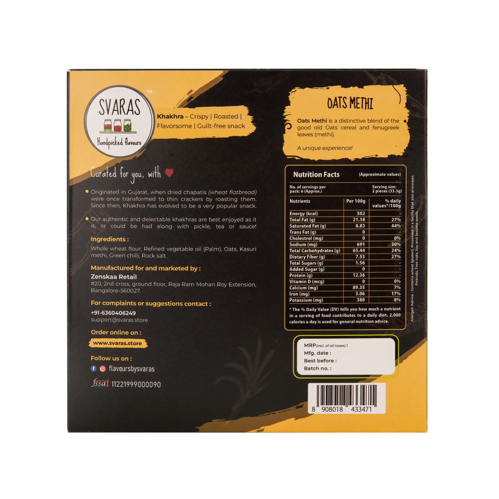 Svaras Oats Methi Khakhra - Swadesiicart