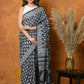Very Much Indian Handblock Printed Cotton Saree With Natural Dyes - Black White | Swadesiicart