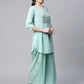 Ahalyaa Women Teal Pure Cotton Gold Foil Printed Pakistani Style Kurta Palazzo Set | Swadesiicart