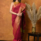 Very Much Indian Handloom Pure Cotton Linen Saree With Golden Border - Maroon | Swadesiicart