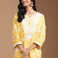 Ode by House of Pataudi Women Geometric Embroidered Flared Sleeves Chikankari Kurta | Swadesiicart