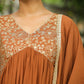 Janasya Brown Georgette Yoke Embroidery Kurta,Bottom & Dupatta | Swadesiicart