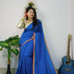 Exclusive Collection Beautiful Khadi Cotton Handloom Saree With Beautiful Zari Border - Blue - Swadesiicart